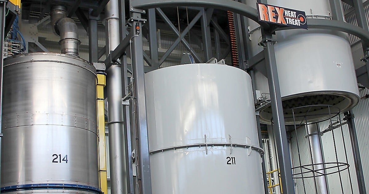 Close up of Rex Heat Treat's vertical vacuum furnace.